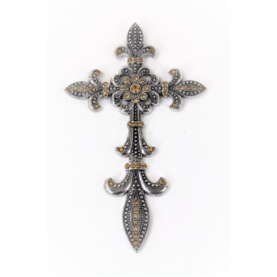 7003SIL-AM- AMBER CRYSTAL / SILVER WALL CROSS / W FDL DESIGN